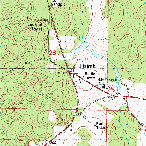 Topographic Map of Pisgah, MS