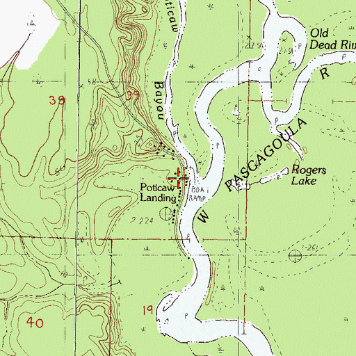 Topographic Map of Poticaw Landing, MS