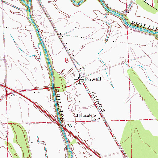 Topographic Map of Powell, MS