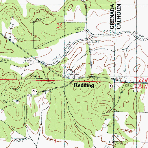 Topographic Map of Redding, MS