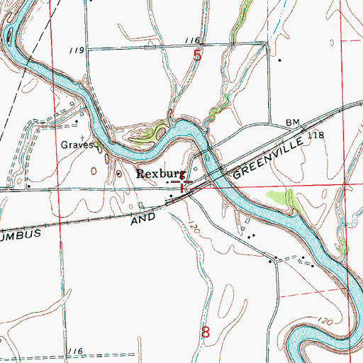 Topographic Map of Rexburg, MS