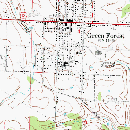 Topographic Map of Green Forest High School, AR