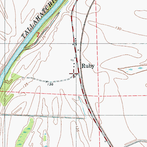 Topographic Map of Ruby, MS