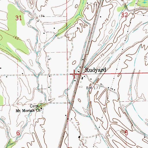 Topographic Map of Rudyard, MS
