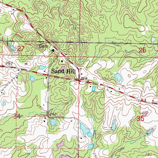 Topographic Map of Sand Hill, MS