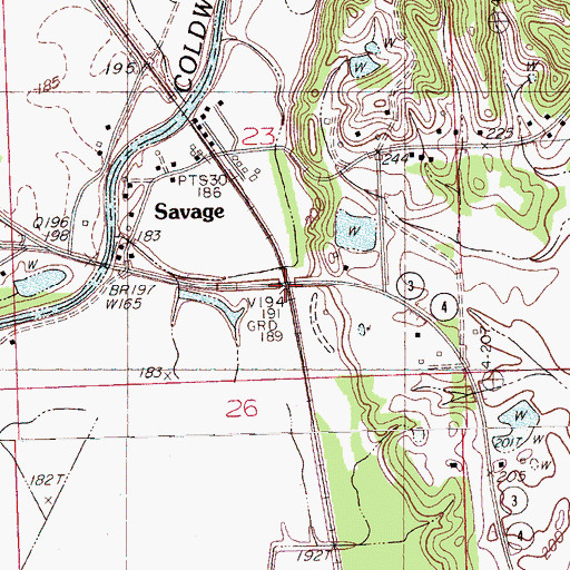 Topographic Map of Savage, MS