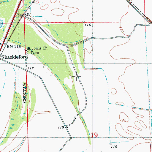 Topographic Map of Shackleford, MS