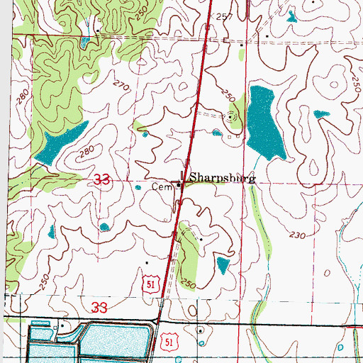 Topographic Map of Sharpsburg, MS