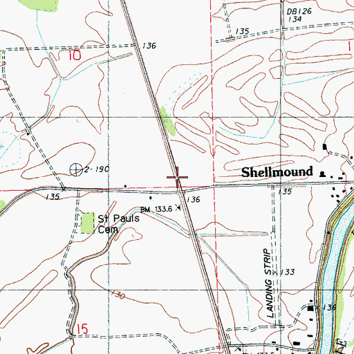 Topographic Map of Shellmound, MS