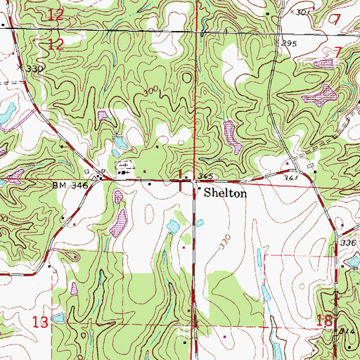 Topographic Map of Shelton, MS