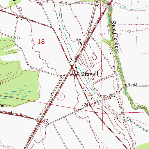 Topographic Map of Stovall, MS