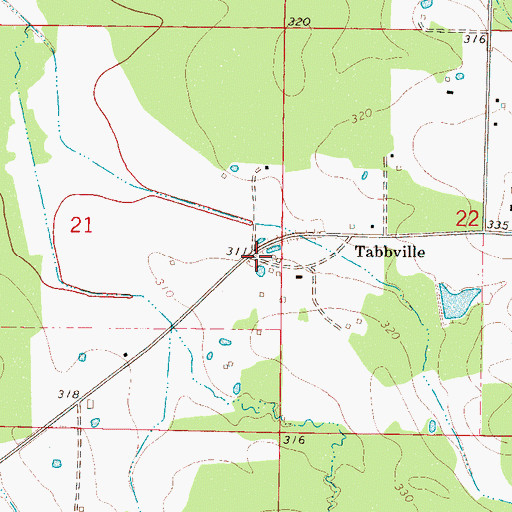 Topographic Map of Tabbville, MS