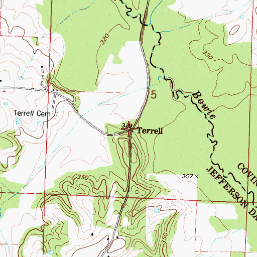 Topographic Map of Terrell, MS