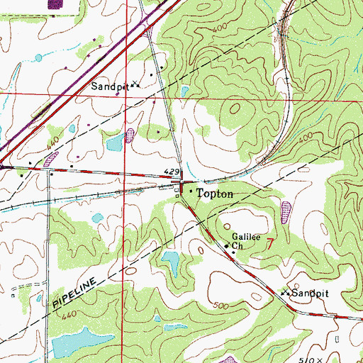 Topographic Map of Topton, MS