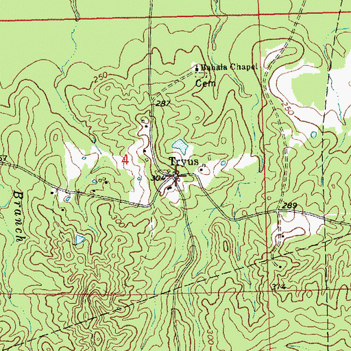 Topographic Map of Tryus, MS