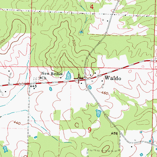 Topographic Map of Waldo, MS