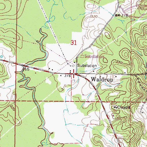 Topographic Map of Waldrup, MS