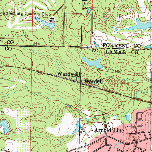 Topographic Map of Wardwell, MS