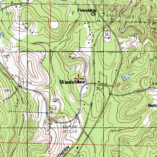 Topographic Map of Wautubbee, MS