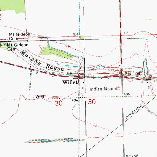 Topographic Map of Willet, MS