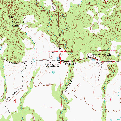 Topographic Map of Willing, MS