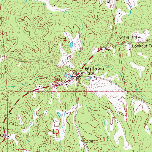 Topographic Map of Willows, MS
