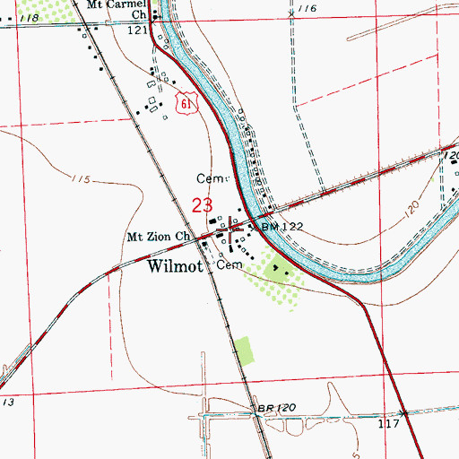 Topographic Map of Wilmot, MS