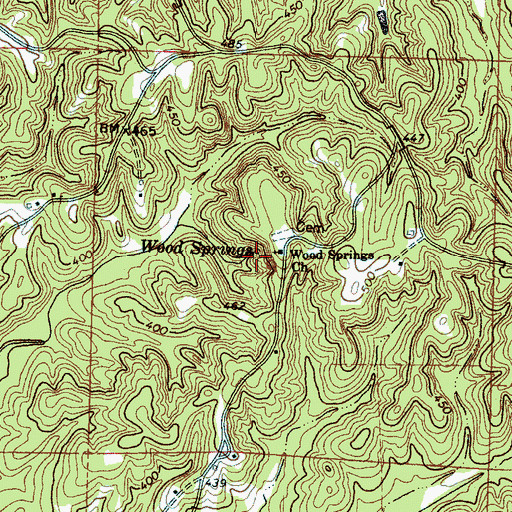 Topographic Map of Wood Springs, MS