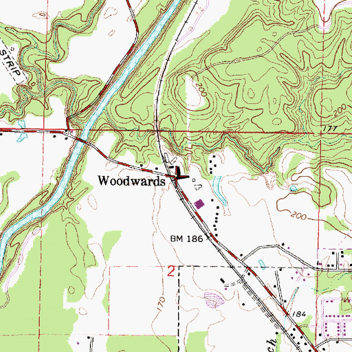 Topographic Map of Woodwards, MS
