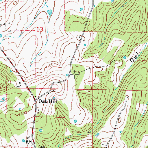 Topographic Map of Oak Hill School (historical), AR