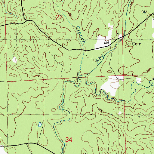 Topographic Map of Aby Branch, MS