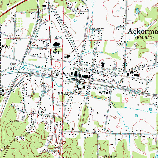 Topographic Map of Ackerman, MS