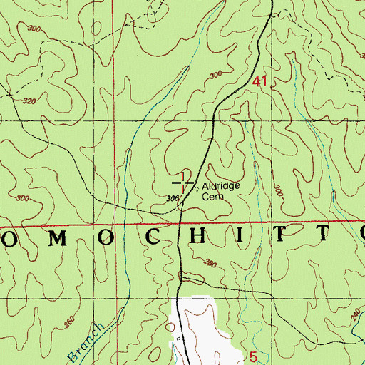 Topographic Map of Aldridge Cemetery, MS