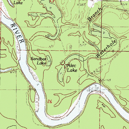 Topographic Map of Alec Lake, MS