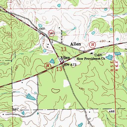 Topographic Map of Allen, MS