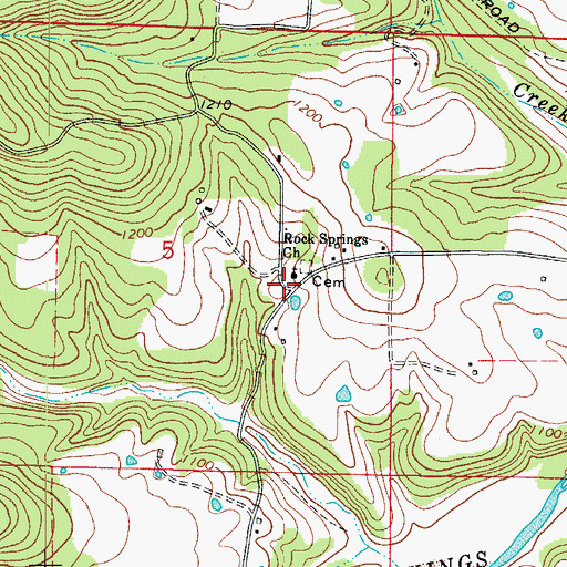 Topographic Map of Rock Springs School (historical), AR