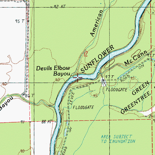 Topographic Map of American Chute, MS