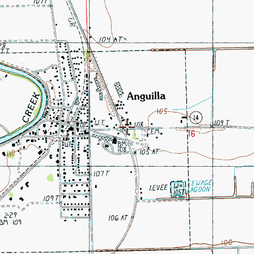 Topographic Map of Anguilla, MS