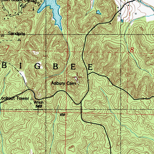 Topographic Map of Asbury Cemetery, MS