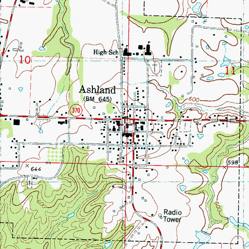 Topographic Map of Ashland, MS