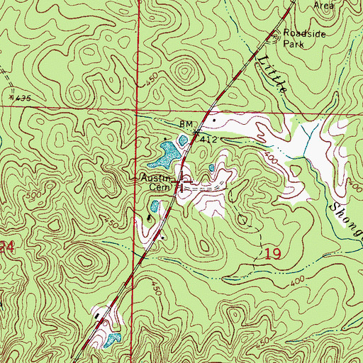 Topographic Map of Austin Cemetery, MS