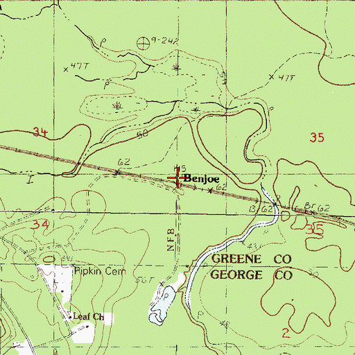 Topographic Map of Benjoe, MS