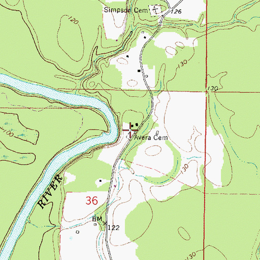 Topographic Map of Avera Cemetery, MS