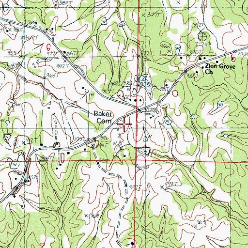 Topographic Map of Baker Cemetery, MS