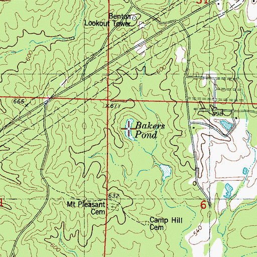 Topographic Map of Bakers Pond, MS