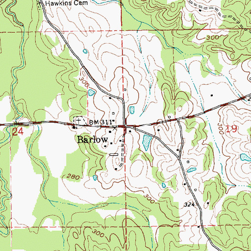 Topographic Map of Barlow, MS