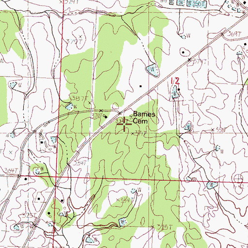 Topographic Map of Barnes Cemetery, MS