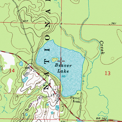 Topographic Map of Beaver Lake, MS