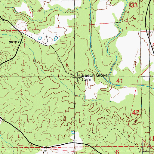 Topographic Map of Beech Grove Cemetery, MS