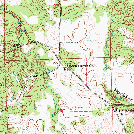 Topographic Map of Beech Grove Baptist Church, MS